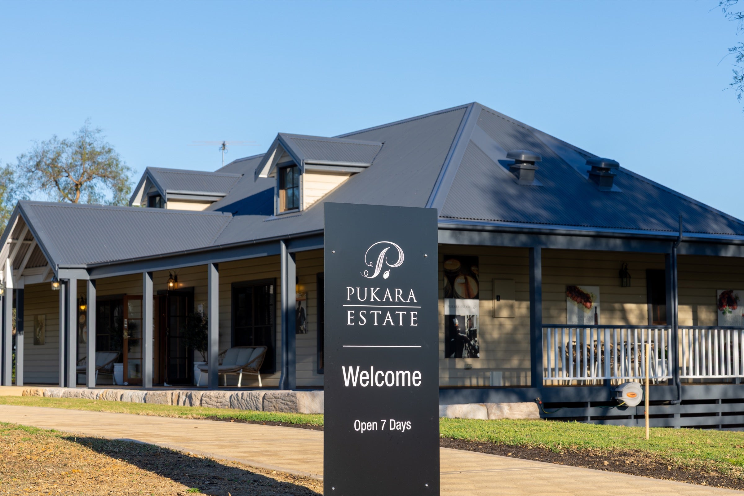 Pukara Estate Pokolbin tasting room welcome sign and entrance