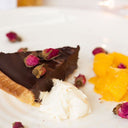 Chocolate Ganache Tarts With White Wine Liqueur Vinegar Glazed Oranges
